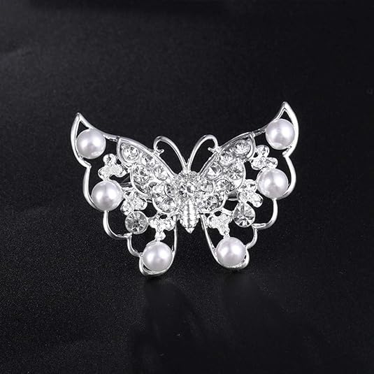 Baiduqiandu lindo mariposa broche claro cristal blanco perla brosches für las mujeres señora boda broche traje