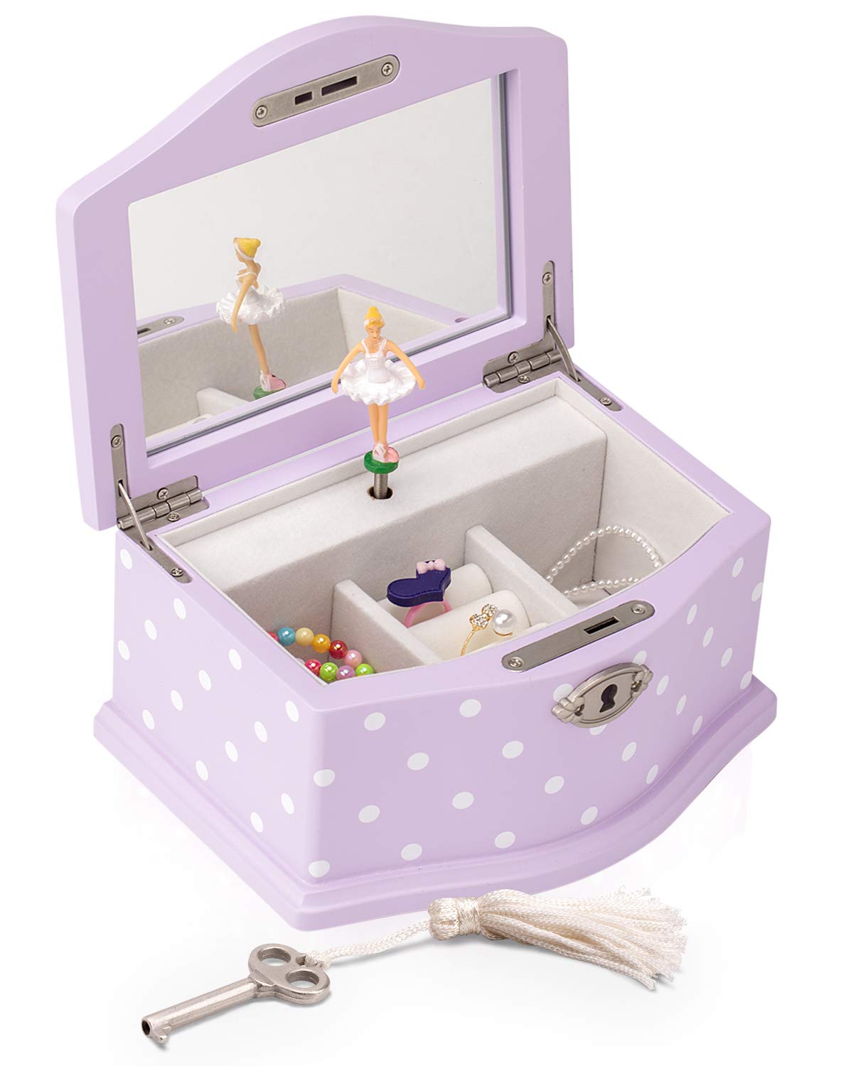 Art Lins Elle Ballerina Music Jewelry Box with Lock, Wooden Keepsake Box with Wind Up Music Swan Lake, Small (Lavender)