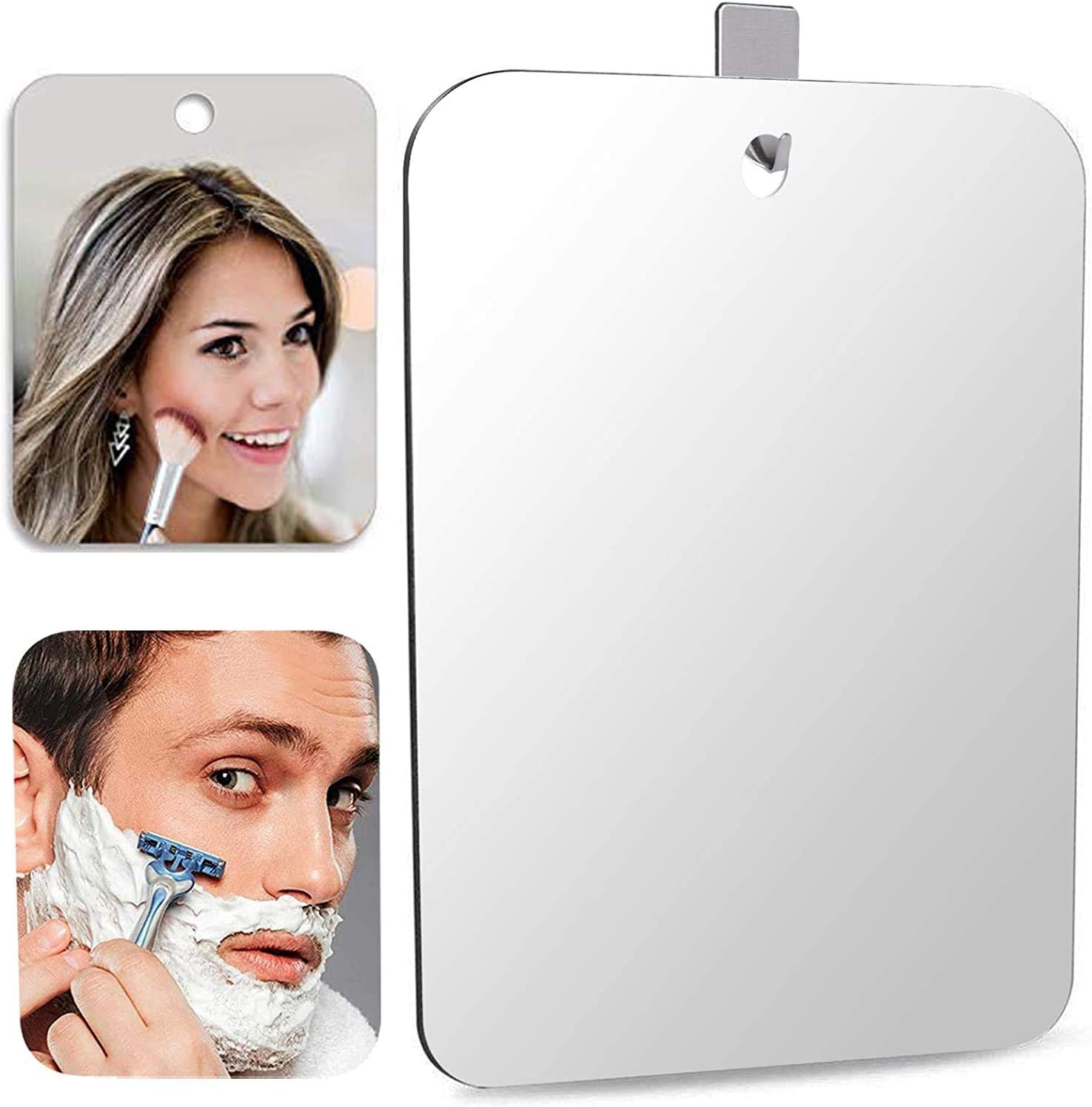 Simple Anti-Fog Shower Mirror | Convenient Sticker Bathroom Shaving Mirror | Permanent Removable Hook | (Medium 6 8) (White) -