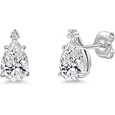 Gem Stone King 14K White Gold Lab Grown Diamond Teardrop Stud Earrings for Women | 1.50 Cttw | Gemstone April Birthstone | DEF Color | VVS-VS Clarity | Pear Shape 8X5MM and Round 1.7MM