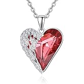 Zhi Kexin Angel Wings Necklace 925 Sterling Silver Heart Crystal Pendant Half Wing Crystal Jewelry Birthday Gifts for Women Wife Mom Her