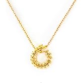 STORYJEWELLERY Circle Necklaces for Women, Dainty Leaf Pendant Necklace, 18K Gold Circle Chain, Simple Gold Plated Necklace, Cute Charm Necklace, Trendy Cubic Zirconia Necklace, Gold Jewelry for Women