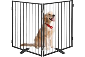 Metal Freestanding Dog Gates,Extra Wide 24", 32" Height Foldable Dog Fence for Indoor & Outdoor, Heavy Duty Freestanding Pet 