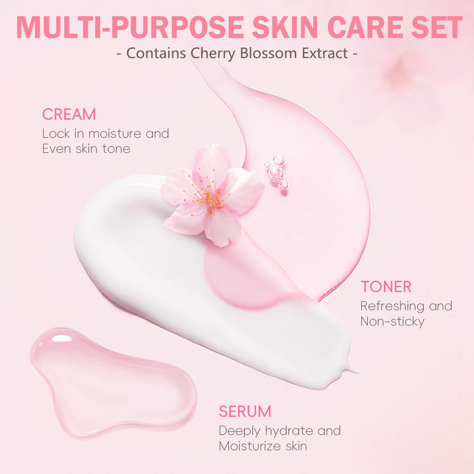 Skin Care Set for Women Girls, Cherry Blossoms Beauty Gift Sets for Intense Hydration, Face Skin Care Kit with Cleanser, Toner, Serum, Eye Cream, Face Cream - 8Pcs Skin Care Routine Kit