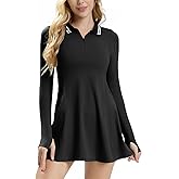 ECUPPER Womens Long Sleeve Tennis Dress Workout Athletic Golf Dresses Polo Outfits with Shorts & Thumbholes