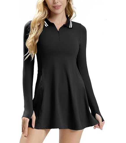 ep ladies golf dresses ECUPPER Womens Long Sleeve & Tennis Dress with Shorts Black S Golf course