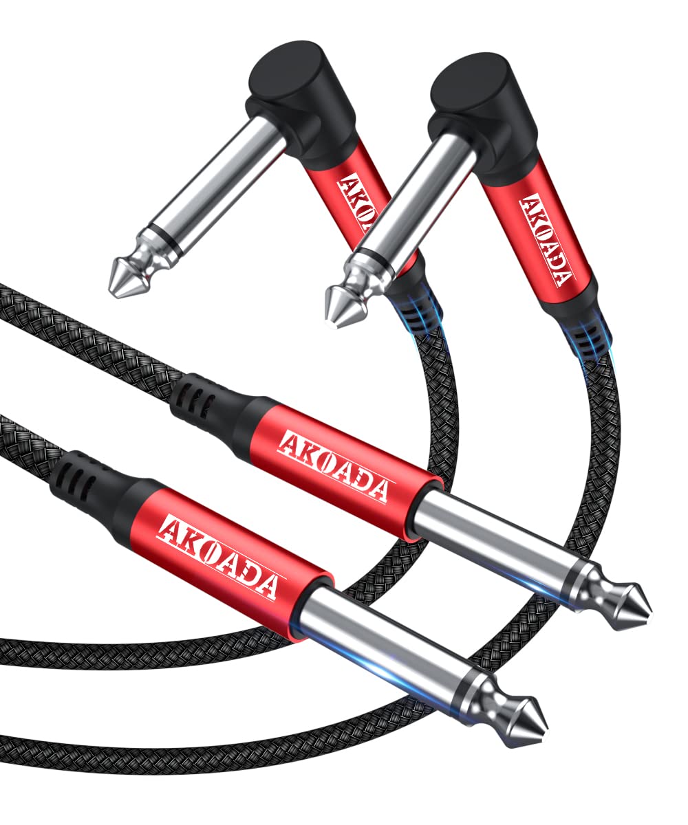 AkoaDa 2 Pack Guitars cable, Electric Guitar Cable Guitars Patch Cable Guitar Lead Compatible With for Electric Guitar, Bass Guitar, Pro Audio, Electric Mandolin (Black, 6.0m)