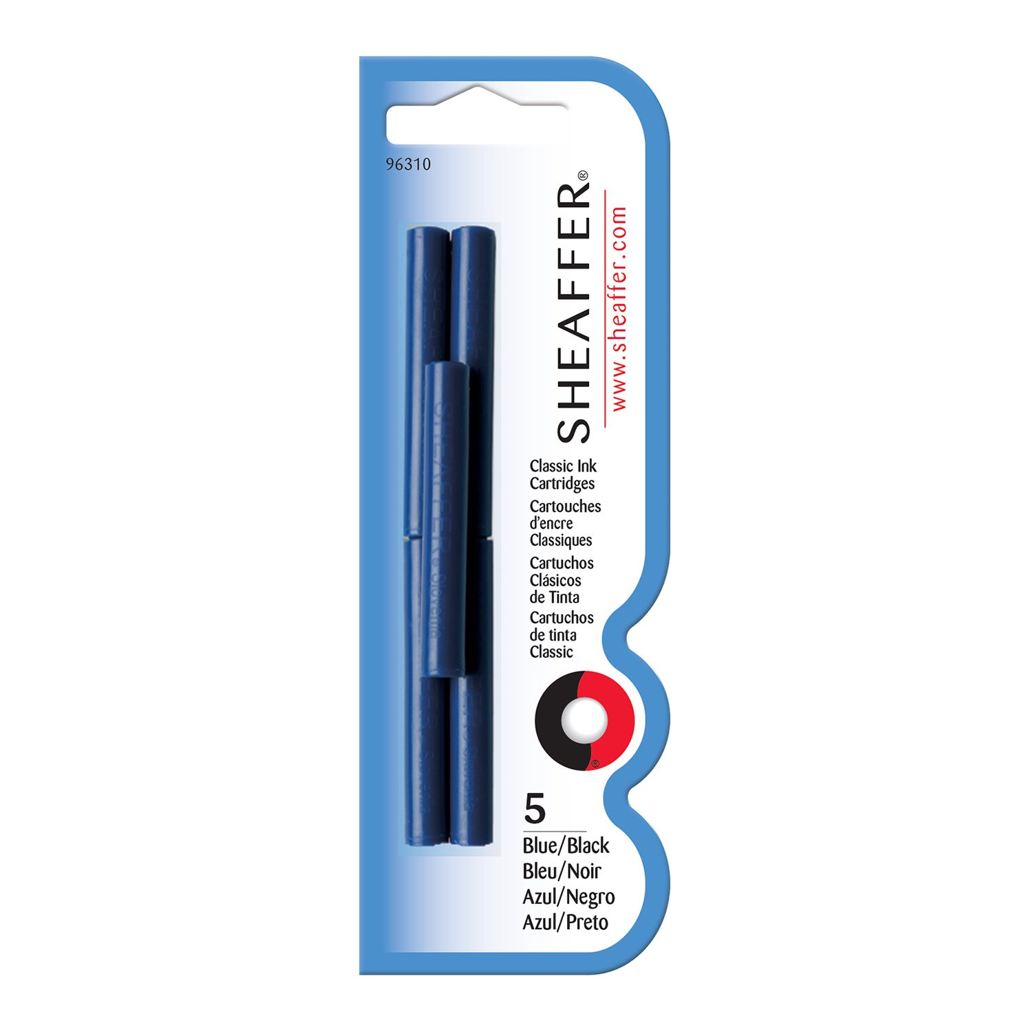 Sheaffer Skrip - Classic Fountain Pen Ink Cartridge, Pack of 5, Blue/Black,96310