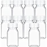 YUYUDEHM 10 Pcs 4 OZ Plastic Juice Bottles with Lids, Small Juice Bottles, Clear Containers with Lids for Milk Smoothies and Other Drink (White)