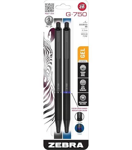 Amazon.com : Zebra Pen G-750 Black Brass Retractable Gel Pen, Blue