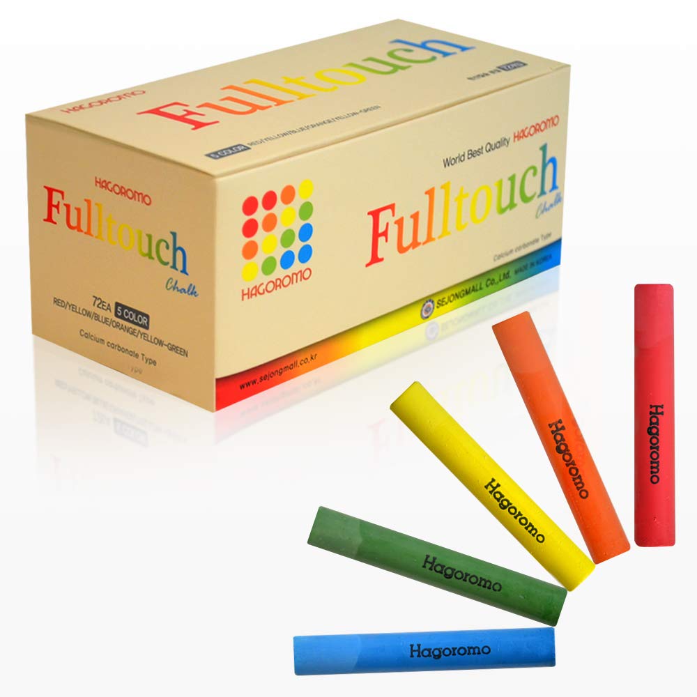 Hagoromo Fulltouch 5-Color Mix Chalk 1Box (72Pcs) Red, Yellow, Blue, Orange, Yellow Green