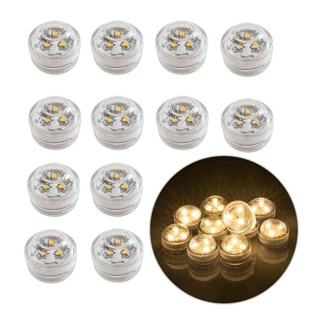 12pcs Flameless LED Tea Light Candles Battery Operated Waterproof Submersible Decorative Lights for Vase Fish Tank Wedding Centerpiece Halloween Party Lights Warm White