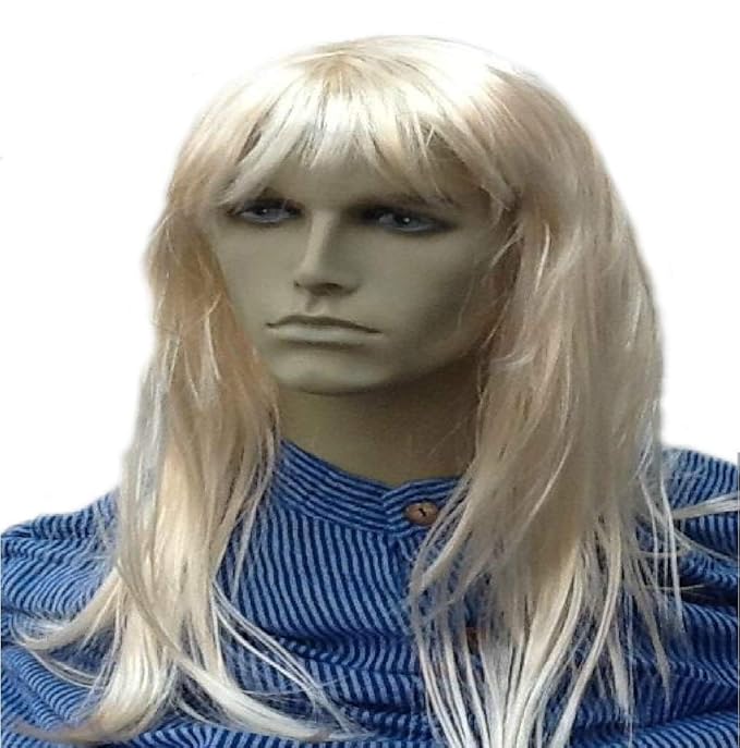 Men S Hippy Style Long Straight Blonde Fancy Dress Wig Amazon Co