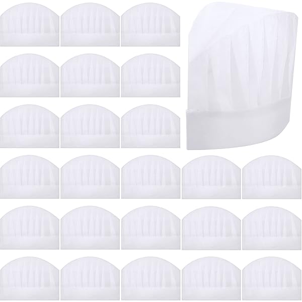 Aulufft Kids Chef Hats 50 Pack Disposable 8 Inch Paper Chef Hats, White Chef Toques Caps For Kids Home Kitchen, Baking And Party Favors, White, One Size