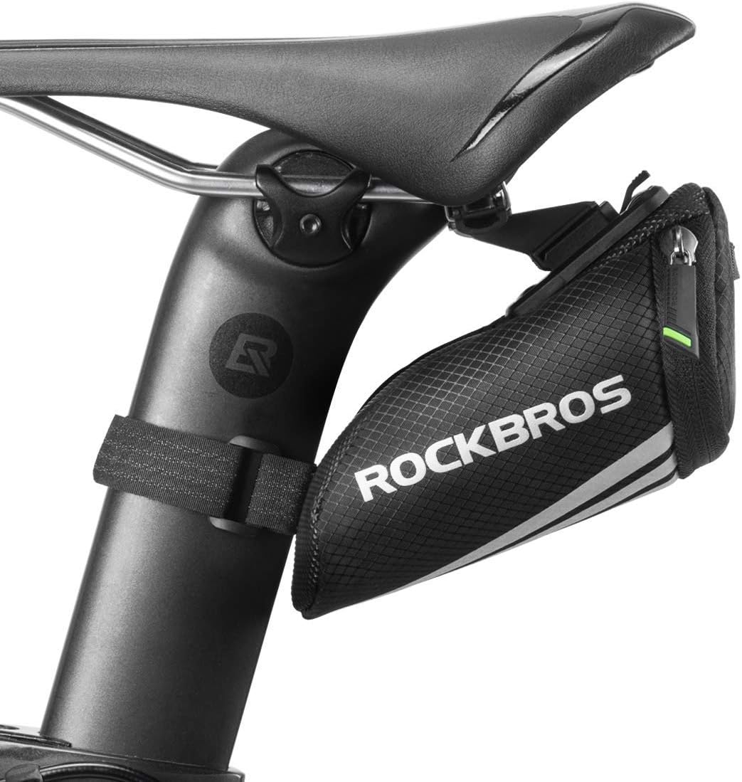 ROCKBROS Bike Saddle Bag Bike Seat Bag Bicycle Seat Bag Cycling Seat Pack Under Seat Pouch Mini Saddle Bag MTB Route Bike Strap Quick Release Black