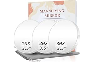 FAHZON Magnifying Mirror, 10X & 20X & 30X Set, Magnified Mirror 3.5" with Two Suction Cups, Travel Magnifying Mirror Set Comes with Portable Storage Bag, Compact Small Magnifying Mirror for Travel(White)