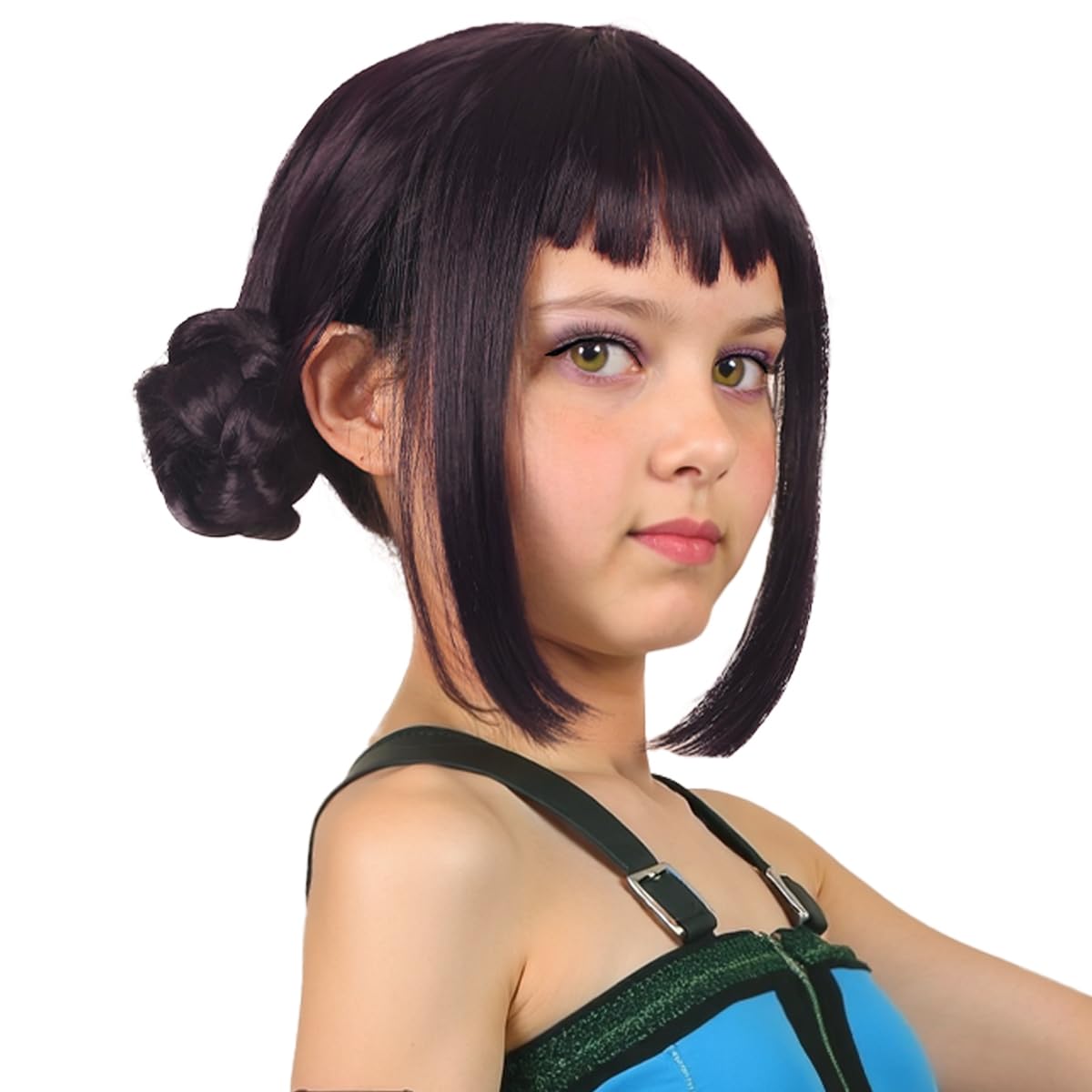 Photo 1 of FantaLook Short Black Purple Cosplay Wig with 2 Buns for Halloween Party Costume?Small Size?