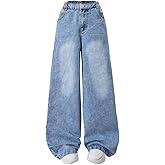 Nivne Tco Tween Girls Wide Leg Jeans High Waisted Baggy Jeans with Pockets, Casual Elastic Wasit Pants for Girls