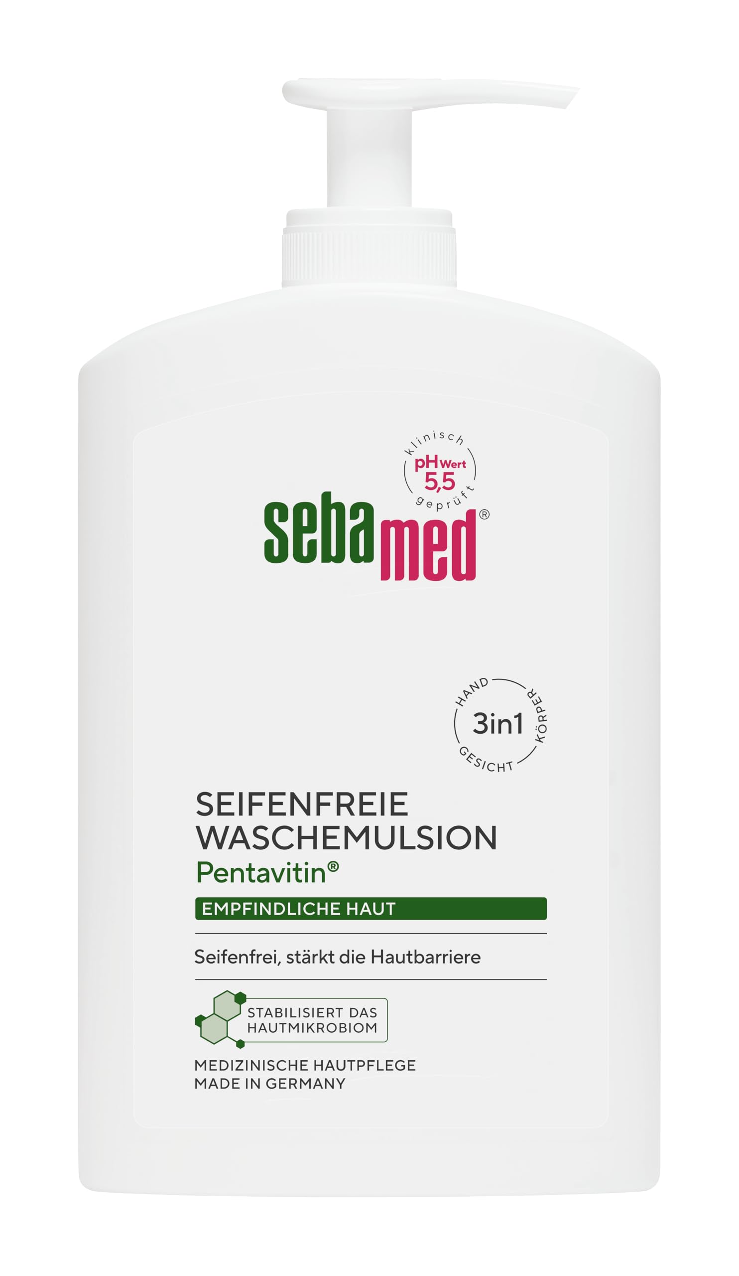 Sebamed Seifenfreie Waschemulsion mit Spender 400 ml, seifenfreie Reinigung für empfindliche Haut, stärkt die Hautbarriere, zur Hand-, Gesichts- und Körperreinigung geeignet