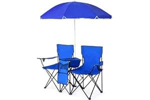 ReunionG Double Portable Camping Chairs, Blue 60D x 20.5W x 35H Inch