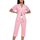 EA'S SECRET Cotton Pajamas for Women Pjs Capri Pajama Sleepwear Button Down Short Sleeve Loungewear Set Sleepwear For Women