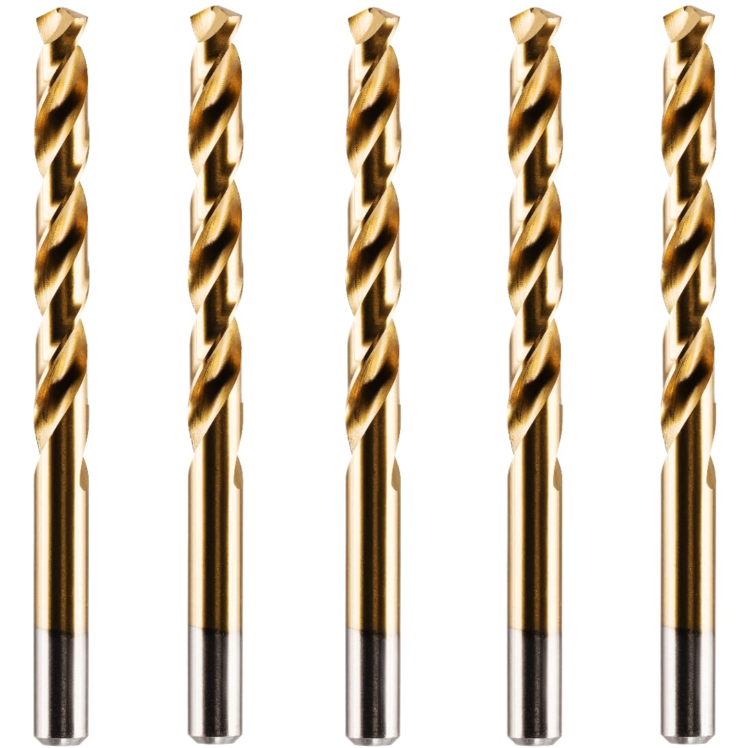 Box Of 5 x 8.7mm HSS M2 Fully Ground Jobber Drill Bit Tin Titanium Nitride Coated DIN338 Standard (8.7mm x 125mm (11/32"))