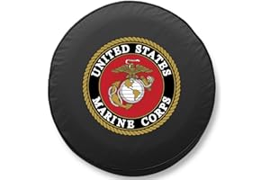 HBS United States Marine Corps Tire Cover - Size J - (27"x8") on Black Vinyl