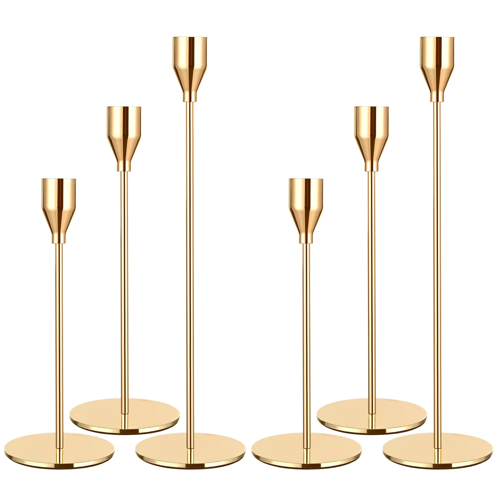 Set of 6 Gold Candlestick Holders,Candle Holder for Taper Candle Fits 3/4 inch Thick Candle&Led Candles,Retro Metal Candlesticks for Candlelight Dinner Wedding Party Banquet Decoration