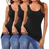 DYLH Extra Long Tank Tops for Women Stretchy Sleeveless Cotton Layering Camisole Undershirts Running Yoga 3 Packs
