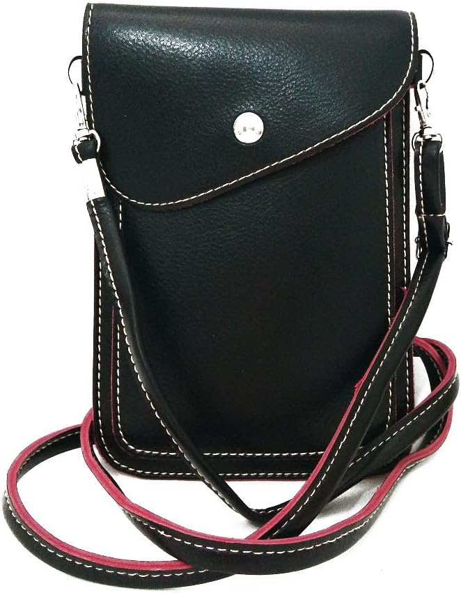 TEGAOTE PU Leather Small Crossbody Bag Double Layers Wallet Purse 6.4 Inches Cellphone Pouch with Shoulder Strap for Women Girls (Black)