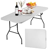 Folding Table 6 ft | Heavy Duty Plastic Picnic Table Indoor Outdoor | Portable Camping Dining Party Utility Table | Easy to Assemble &amp; Foldable - White