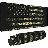 Large Gaming Mousepad, American Flag with Camouflage XL Mouse Pad with Stitched, Full Long Waterproof Non-Slip Base Keyboard Pad, PC Laptop Computer Mat for Men Office Decor, (Black, 31.5 * 11.8 in)
