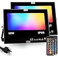 HEKEE RGB Led Flood Light 50W, Outdoor Color Changing DIY Customized Strobe Mode, Stage Landscape Lighting,Floodlights 12 Colors & 4 Modes, Remote Control Included, Timing IP66 Waterproof (2 Pack)