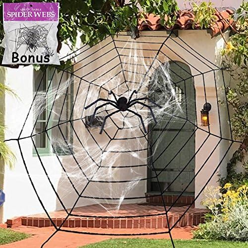 11.8 Feet Black Plush Spider Web Stretch Cobweb Set with Realistic Looking Hairy Spider, Best for Halloween Outdoor Yard Haunted House Party Decoration, Decor Supplies Props Party Favor