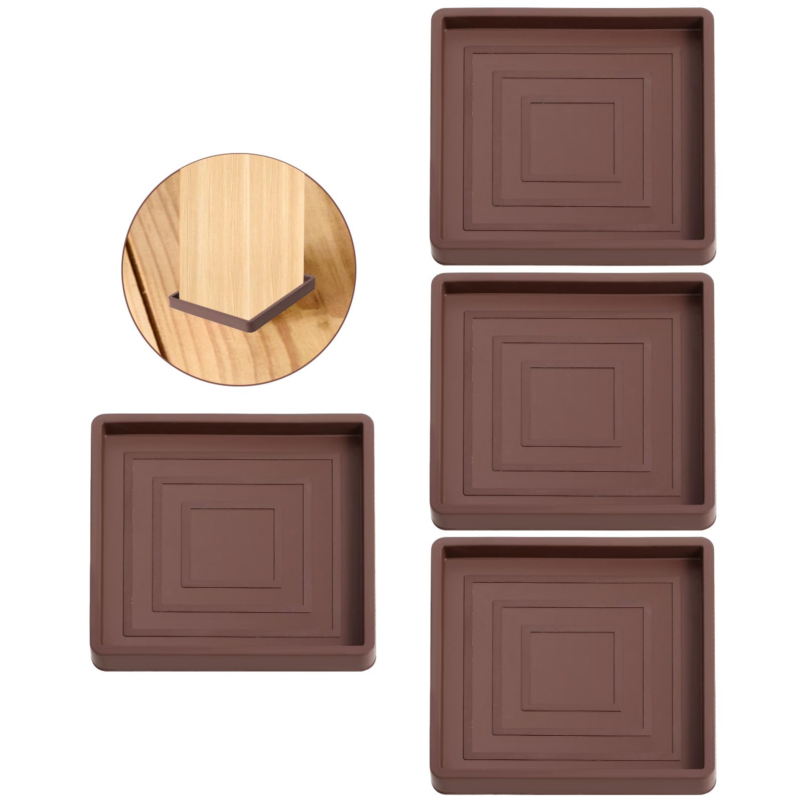 4 PCS 3.5inch Square Rubber Furniture Caster Cups, Non Slip Furniture Pads, Furniture Coasters For Hardwood Floors, Chair Leg Protectors for Bed, Cabinet, Sofa, Chair, Table, Piano (Brown)