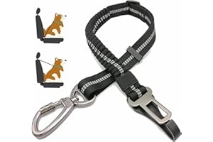 JOROHIKER Dog Seat Belt,Adjustable Dog Seatbelt for Car,3 in 1 Dog Safety Belt Leash,Reflective Bungee Dog Car Seatbelt with Hook& Buckle, Dog Car Seat Belt with Aviation Zinc Alloy Rotatable Carabiner