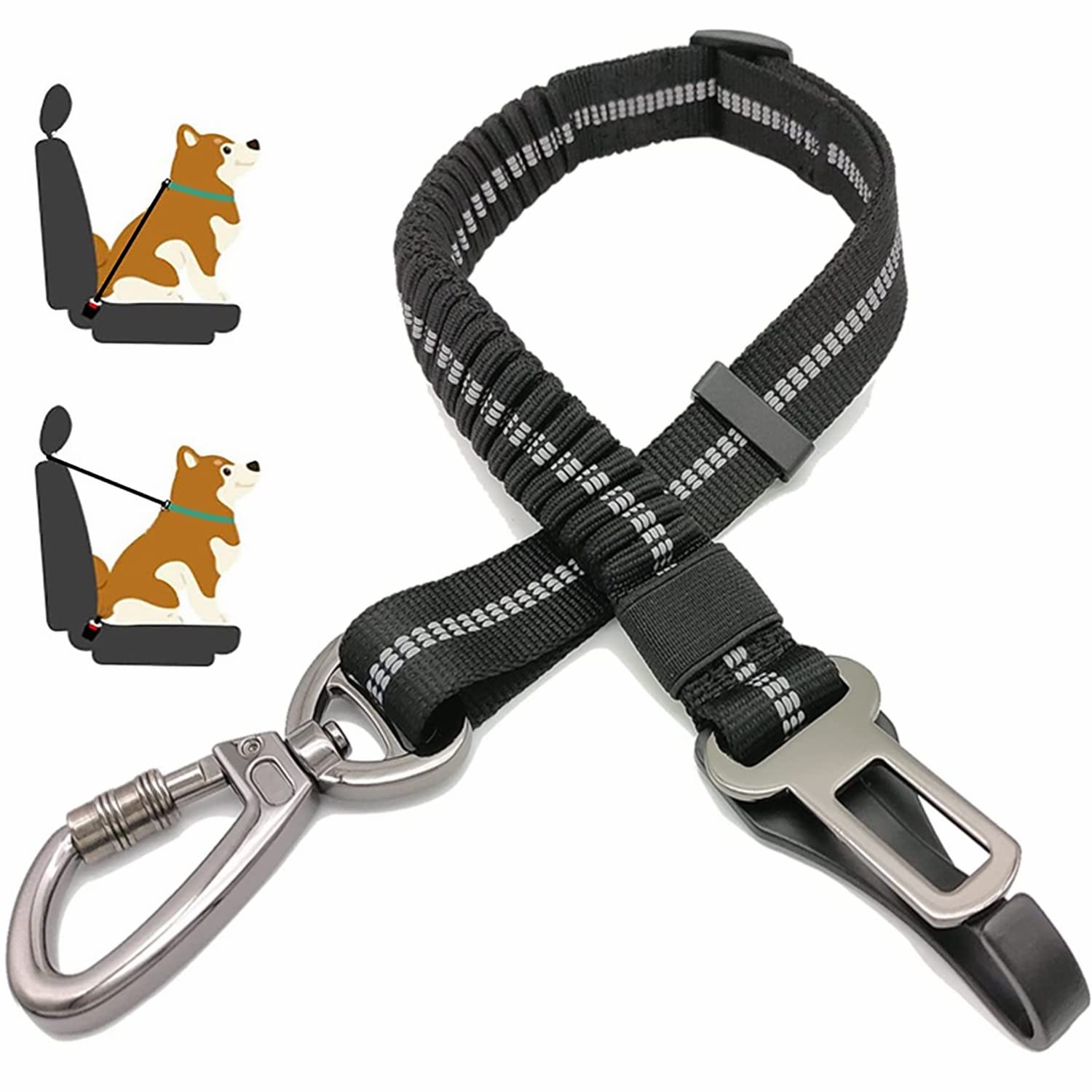 Photo 1 of Dog Seat Belt,Adjustable Dog Seatbelt for Car,3 in 1 Dog Safety Belt Leash,Reflective Bungee Dog Car Seatbelt with Hook& Buckle, Dog Car Seat Belt with Aviation Zinc Alloy Rotatable Carabiner
