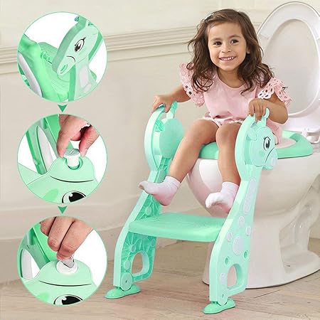 Töpfchentrainer Kinder Töpfchen Traniner Einstellbar Toilettensitz mit Leiter Töpfchen Sitz mit Treppe für 1-7 Kinder (Grün)