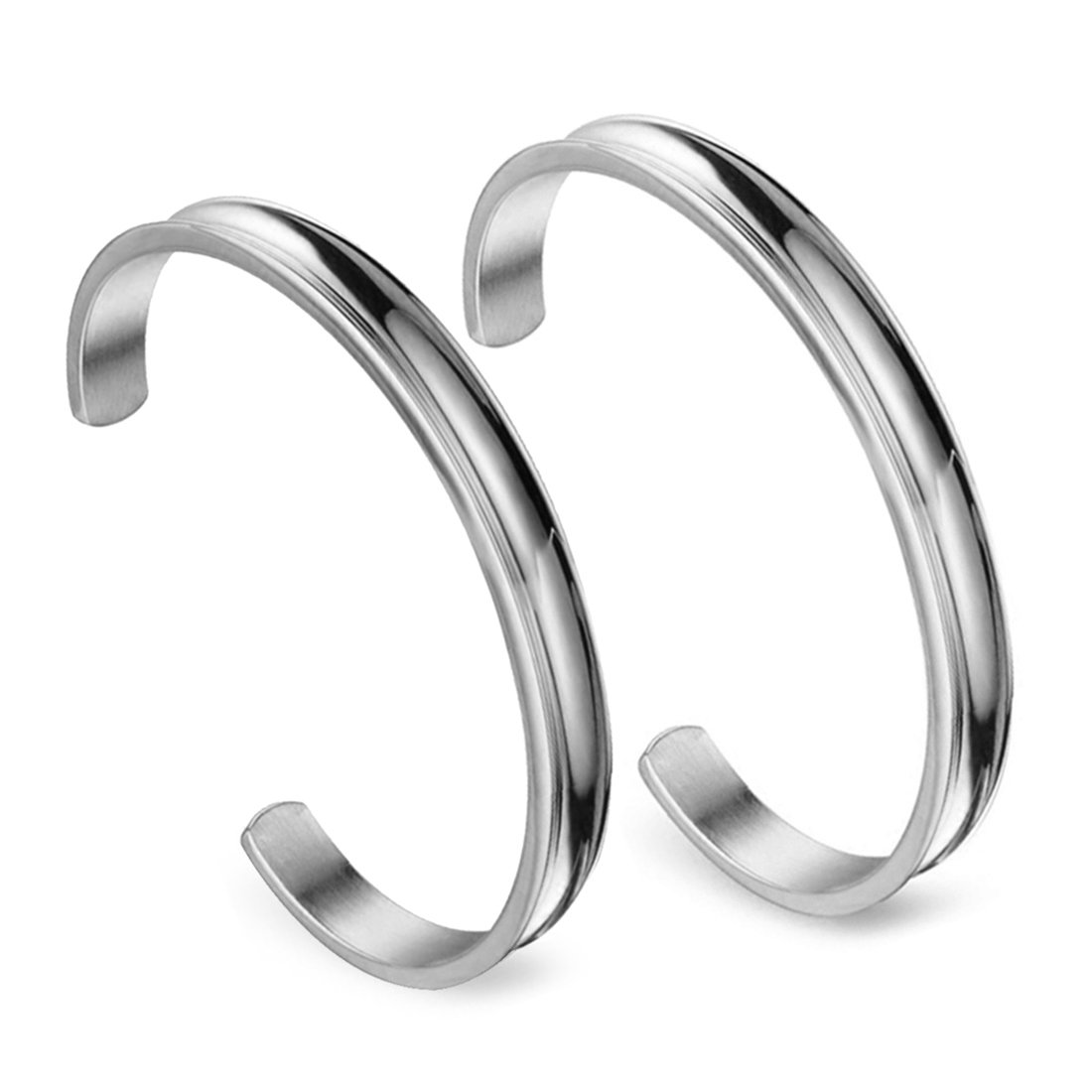 Zuo Bao Hair Tie Bracelet Stainless Steel Grooved Cuff Bangle for Women Girls (2 Pcs Silver)