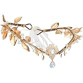 HOBBIESAY Gold Fairy Flower Headband Wedding Hair Vine Headband Gold Leaf Bridal Accessories Boho Headband For Women Bridal Headpiece Cosplay Birthday Prom Parties