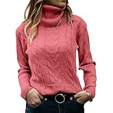 Langwyqu Womens' Turtleneck Long Sleeve Cable Knit Sweaters