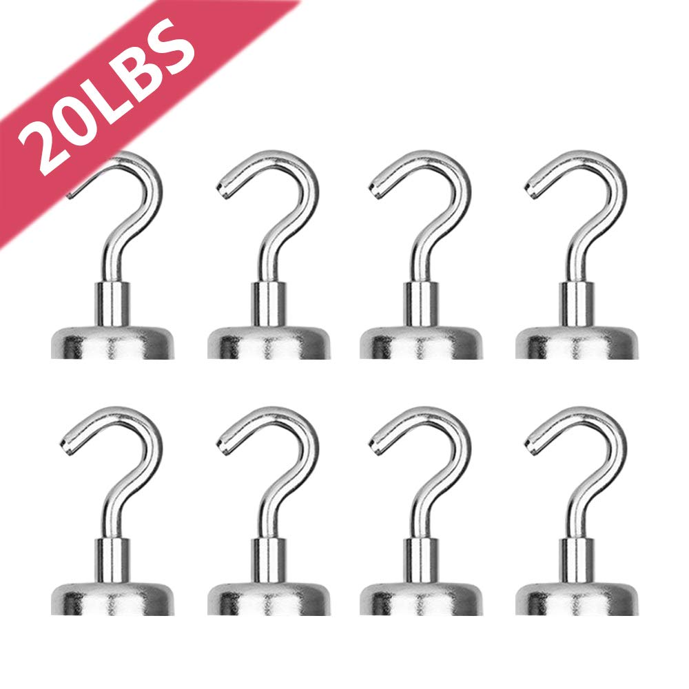 Potente Magnético ganchos, 8 unidades iRoundy Heavy Duty 20lb para colgar de neodimio para almacenamiento y organización