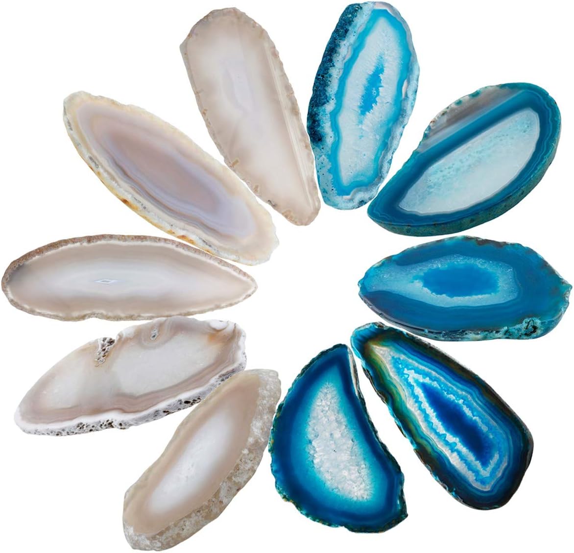 Indoor Fountains & Accessories - Rockcloud 10 Pcs Agate Light Table Slices, Healing Crystals Geode Stones,Irregular Home Decoration Jewelry Making,Blue & Natural Color