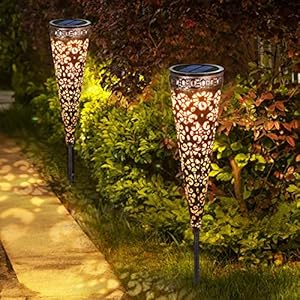 Görvitor Tuinverlichting op zonne-energie, metaal, 2 stuks, voor buiten en tuin, warmwit, tuinverlichting, IP65…