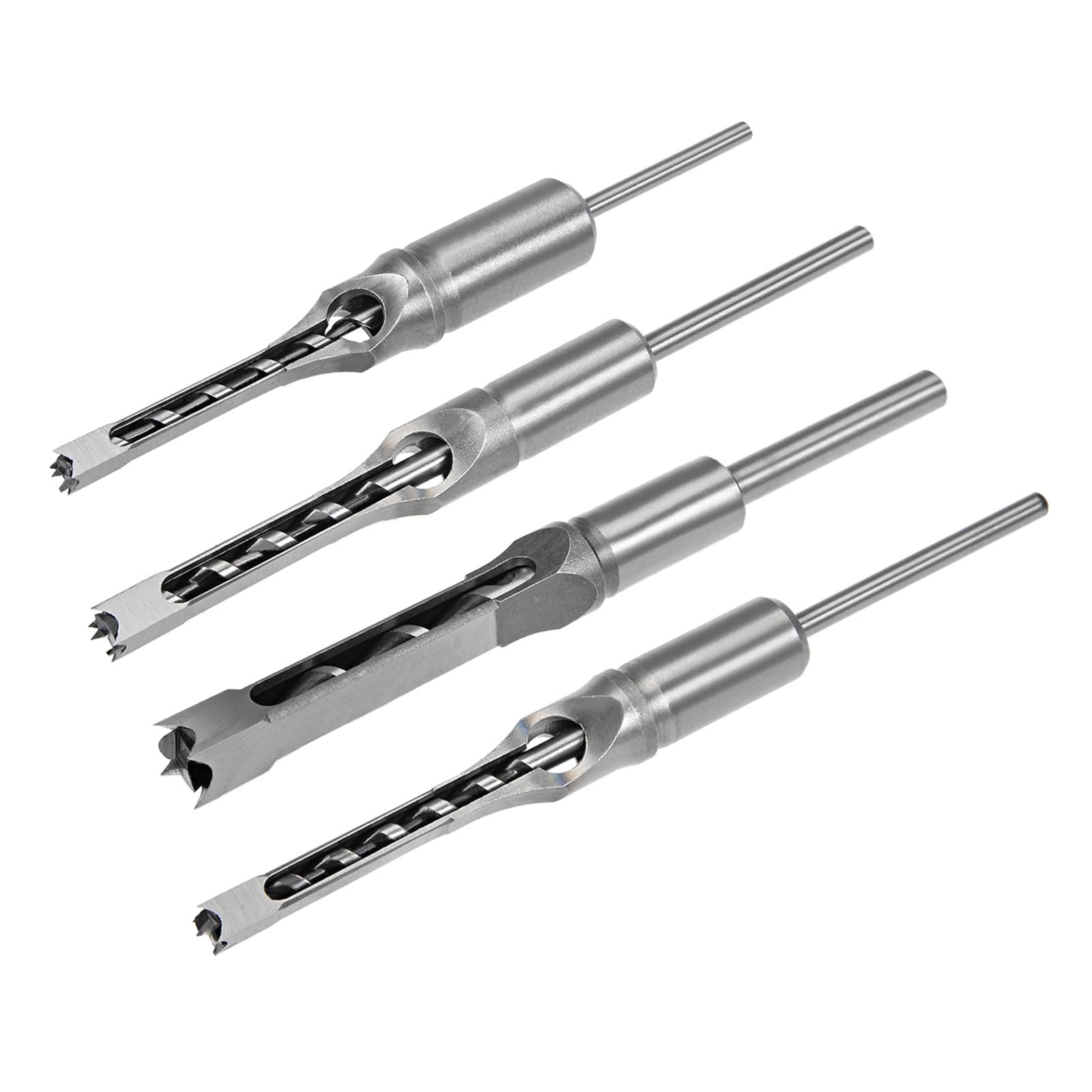 uxcell 4pcs Square Hole Drill Bit for Wood 1/2", 1/4", 3/8", 5/16" Hollow Chisel Mortiser Auger Spur Cutter Tool, High Carbon Steel for Woodworking Carpentry