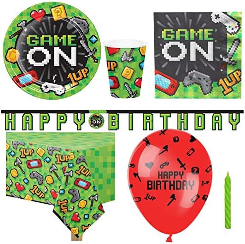 Video Game On Party Supplies- Deluxe Table & Decorations Pack for 8