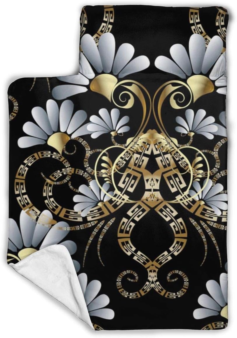 Warm Super Soft Anti-pilling Flannel Child Baby Sleeping Mat With Sleeping Mat, Blanket, Pillow, 43 X 21 Inches,Floral Greek Key Meanders 3d Pattern