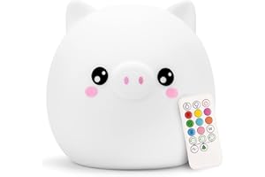 Lumipets Kawaii Pig Night Light, Silicone Rubber Material, Multicolor, USB Rechargeable, Remote Control, 12 Hour Battery Life, 60 Minute Auto-Shutoff Timer, Great For Kids Bedrooms