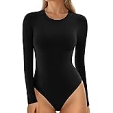 MANGOPOP Women's Crew Neck Short Sleeve Bodysuit Long Sleeve Body Suit T Shirts Basic Slim Fitted Tops