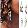 NEEBAOLY Gold Bohemian Earrings Set with Feather Tassel for Women